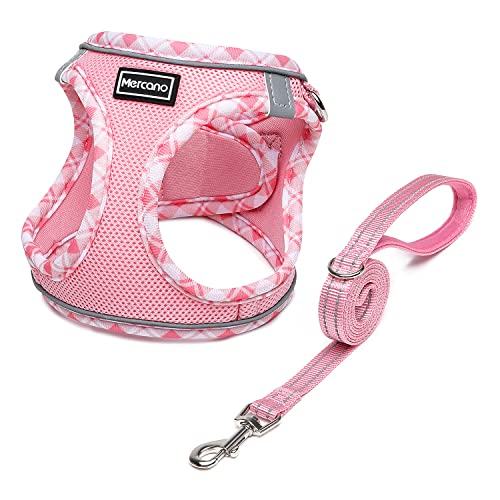 Mercano Soft Mesh Dog Harness and Leash Set, Step-in Reflective Breathable Lightweight Vest Harnesses with Safety Buckle for Small Dogs, Cats (Pink, XXS) - color: Pink, size: XXS (Chest: 9.5"-11.2")