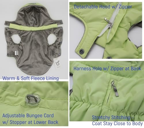 Warm Dog Coat Jacket with Detachable Hood Harness Hole Winter Coat Pet Clothes Dog Cold Weather Coats Cozy Snow Jacket Vest for Small Medium Large Dogs - Blake (Mint, X-Small) - color: Mint, size: X-Small