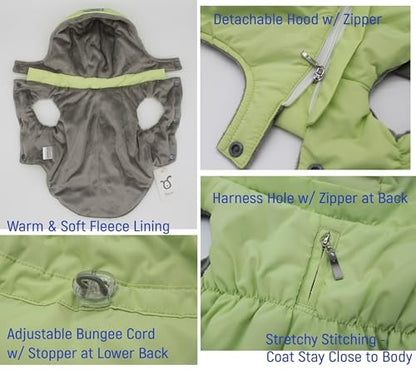 Warm Dog Coat Jacket with Detachable Hood Harness Hole Winter Coat Pet Clothes Dog Cold Weather Coats Cozy Snow Jacket Vest for Small Medium Large Dogs - Blake (Mint, Medium) - color: Mint, size: Medium