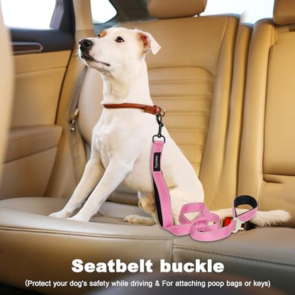 6 Foot Pink Dog Leashes for Large Medium and Small Breed Dogs That Pull,Reflective Nylon Heavy Duty Dog Leash with 2 Comfortable Padded Traffic Handles and Car Seat Belt for Walking and Training - color: Pink