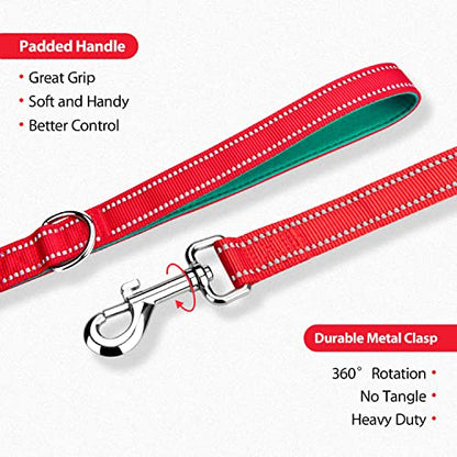 PHOEPET 5 Feet Dog Leash - Dual-Side Reflective - Soft Padded Handle - Fit for Walking, Training or Exploring Hiking, Camping(Red + Dark Green Base) - color: Red + Dark Green Base
