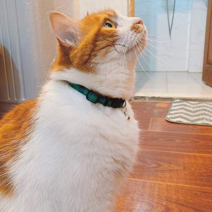 Cat Collar Breakaway with Bell, Cute Plaid Patterns Design Adjustable Kitty Safety Collars 2 Pack Pet Collar for Cats(7-11inches, Red+Light Blue) - color: Red+Light Blue