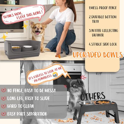Elevated Dog Bowl Stand Set,Quiet Eating Mess Proof Raised Dog Bowls 2 Stainless Steel Food Bowls,Splash Water Collection Non-Slip Small Cat Feeding Table - color: Grey, size: Small