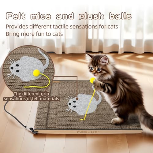 Cat Scratching Board. Cat Scratcher for Indoor Cats with Catnip. Cardboard Cat Scratcher with Mouse Logo and Hanging Ball Toy. Cat Scratch pad with Double-Sided Usability (Pack of 2)