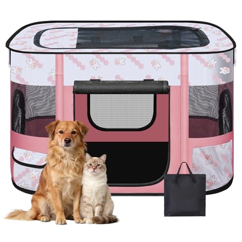 Foldable Dog Playpen Indoor,Expandable Puppy Playpen,Portable Pet Playpen for Small Animals,Waterproof Exercise Kennel Tent Crate for Travel,Camping, Home & Outdoor Use (M 31"L x 22"W x 21"H, Pink) - color: Pink