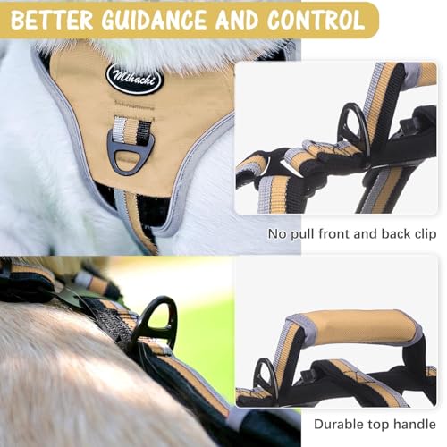 Escape Proof Dog Harness - No Pull Dog Harness with Handle, Soft Padded Reflective and Adjustable Full Body Pet Harness Vest for Medium Large Dogs Walking Hiking Training, Beige X-Large - color: Beige, size: X-Large