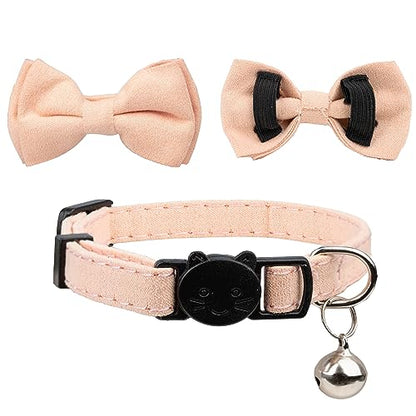 Cat Collar with Bow Tie Bell Breakaway Kitten Small Pet Safety Solid Wedding Basic Pure Color Suede Soft Adjustable [3pcs] Cream & Pink & Rose Red - color: [3pcs] Cream & Pink & Rose Red