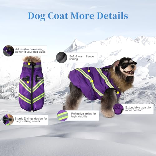 Winter Coat With Harness - Waterproof & Warm Jacket - Easy Zip-Up Design - Turtleneck Fleece Lined Clothes - Reflective Snowsuit Vest for Small Dogs - Purple S - size: Small