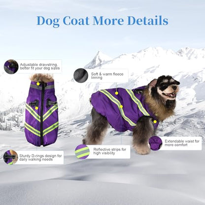 Winter Coat With Harness - Waterproof & Warm Jacket - Easy Zip-Up Design - Turtleneck Fleece Lined Clothes - Reflective Snowsuit Vest for Small Dogs - Purple S - size: Small