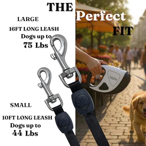 BoldPet® Retractable Dog Leash with LED Flashlight -10 Ft Tangle-Free Long Leash- Anti-Slip Grip - Dog Leash Retractable for Small Dogs up to 44 Lbs- One Handed Brake -Retractable Dog Leash with Light - size: Small