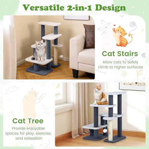 PETSITE 30-inch Small Cat Tree, Multi-Level Modern Cat Stairs with Sisal Scratching Post, Hanging Ball, and Multiple Jumping Platforms