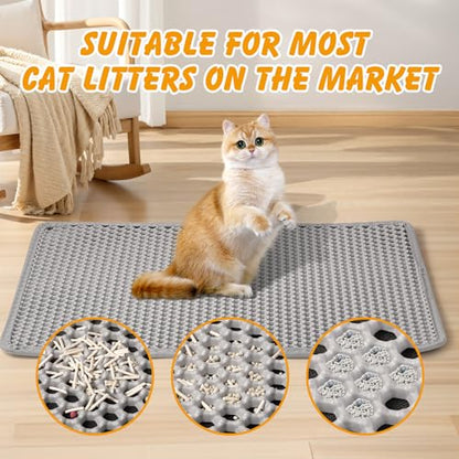 ondware Cat Litter Mat, 30x24 Inch Double Layer Litters Box Mat, Waterproof Cat Mat for Litter Box(Gray) - size: 30x24 Inch
