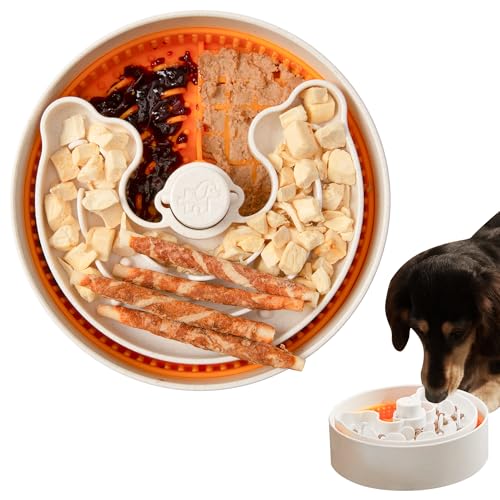 Puzzle Feeder Slow Feeder Dog Bowl, Rich Texture Lick Mat, Enrichment Puppy Feeder for Small Dogs, 4 Modes, 3 Detachable Parts, Adjustable Feeding Speeds
