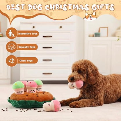 Skylety 7 Pcs Interactive Dog Toys Set, Snuffle Mat for Dogs, Treat Hiding Puzzle and Squeaky Plush, Mushroom Dog Toys for Small Medium Dogs, Training and Boredom Relief Plaything - style: Mushroom