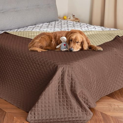 NICETOWN Pet Bed Cover Dog Blanket for Sofa and Furniture Waterproof Large Dog Crate Bed, Mat Reusable Pads Extra Large Puppy Pad, 1 Piece, 82" W x 102" L, Chocolate/Sand - color: Chocolate/Sand, size: 102"L x 82"W x 0.15"Th