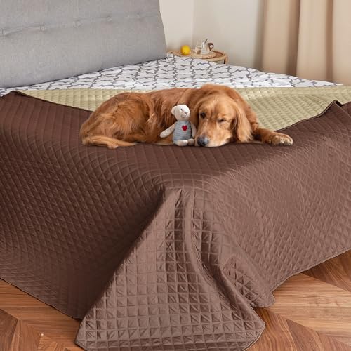 NICETOWN Pet Bed Cover Dog Blanket for Sofa and Furniture Waterproof Large Dog Crate Bed, Mat Reusable Pads Extra Large Puppy Pad, 1 Piece, 82" W x 102" L, Chocolate/Sand - color: Chocolate/Sand, size: 102"L x 82"W x 0.15"Th