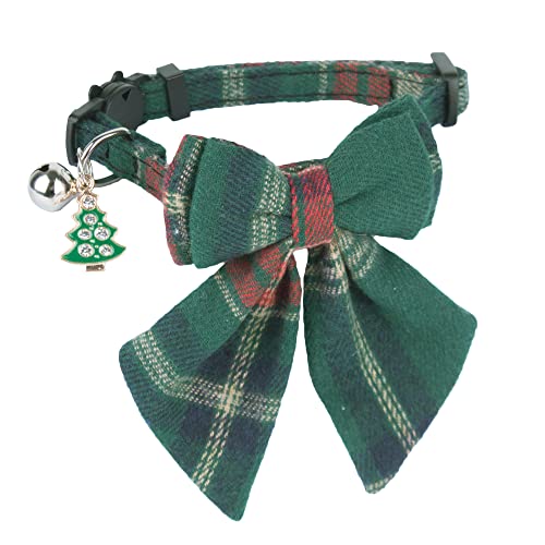 ADOGGYGO Christmas Cat Collars Breakaway with Removable Bow Tie, 2 Pack Red Green Plaid Christmas Collar for Cats Kittens - color: Christmas-2