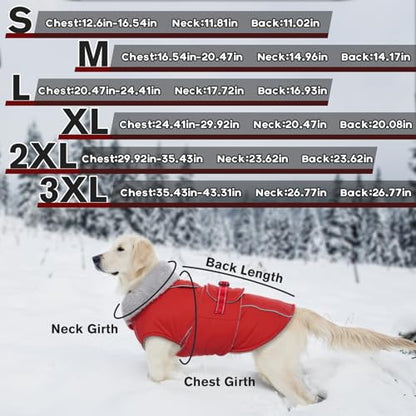 Lelepet Warm Dog Coat Waterproof Dog Jacket Reflective Fleece Vest with Adjustable Buckle Hook & Loop, Windproof Winter Jacket Dogs Coats for Small Medium Large Dogs, Red, S - color: Red, size: S