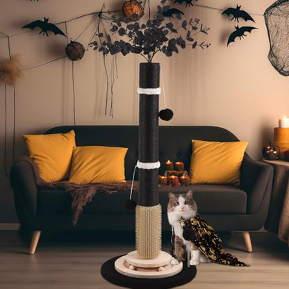 Scratching Posts for Indoor Cats Adults,45'' Tall Halloween Gothic Scratching Post with 3.5Inch Diameter Sisal Rope,Black Cat Scratcher with Interactive Ball Toys Self Groomer Brush for Large Cats - color: black-45inch