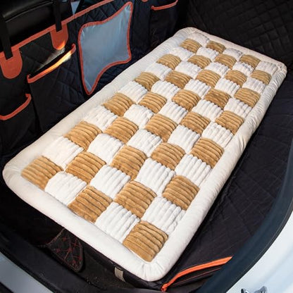 Dog Bed for Car Back Seat Soft Plush Backseat Pet Bed Mat Non-Slip Travel Pet Mat, Fuzzy Plaid Dog Seat Cover, Fit for Backseat Extenders and Trucks SUVs (Brown and White, 54" x 24.8") - color: Brown and White