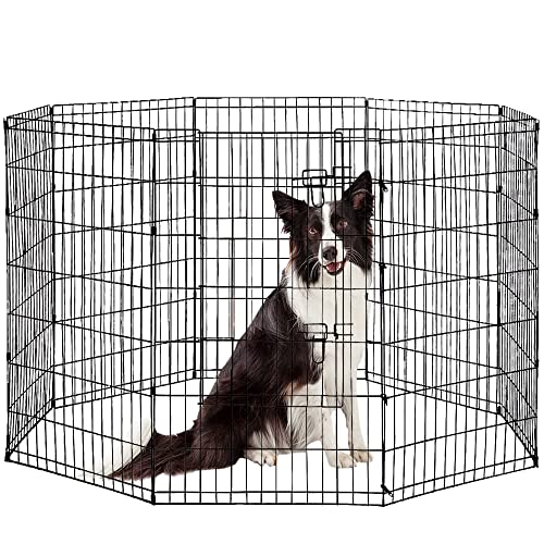Pet Dog Playpen 8 Panel 48" Durable Metal Portable Foldable Indoor Outdoor Cat Puppy Exercise Pen with Door Animal Wire Yard Dog Fence Crate Kennel for Small Medium Large Dog - size: 48"x8 Panels