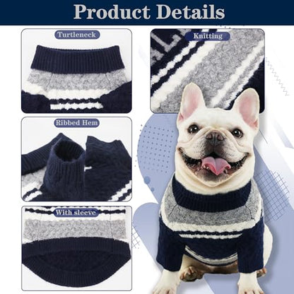 Dallas Small Dog Sweater Football Theme Turtleneck Knit Dog Sweaters for Small Pets Warm Winter Cat Dog Clothes - color: blue&grey, size: Small