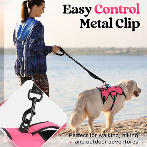 rabbitgoo Escape Proof Dog Harness, Soft Padded Full Body Pet Harness, Reflective Adjustable No Pull Vest with Lift Handle and Leash Clip for Large Dogs Walking Hiking Training, M, Pink - color: Pink, size: Medium (Pack of 1)