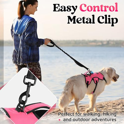 rabbitgoo Escape Proof Dog Harness, Soft Padded Full Body Pet Harness, Reflective Adjustable No Pull Vest with Lift Handle and Leash Clip for Large Dogs Walking Hiking Training, M, Pink - color: Pink, size: Medium (Pack of 1)