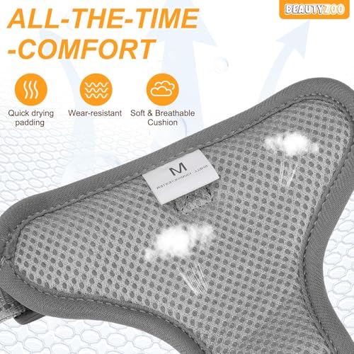 BEAUTYZOO No Pull Dog Harness Large, Adjustable Dog Harness and Leash Set -Easy Wearing with 3 Buckles/Control Handle,No Choke Soft Padded Reflective Pet Vest for Training Walking Hiking,Grey S - color: Solid Grey, size: S: chest 14"-24"