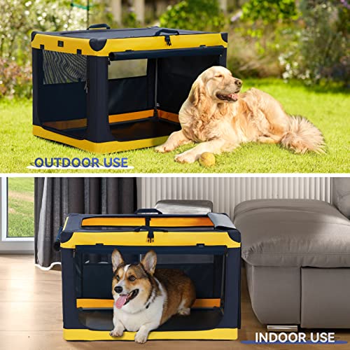 Soft-Sided Dog Crate 40 Inch XL by A4PET, Collapsible Foldable Crate for Large Dogs, Breathable Mesh, Washable Cover, Patented Screw Frame, Travel & Car Safe - color: Blue+Yellow, size: 40.0"L x 25.0"W x 25.0"H