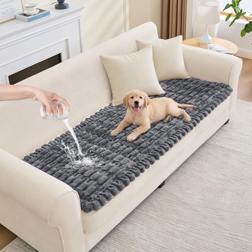 Waterproof Dog Couch Cover, Non Slip Pet Sofa Protector, Thick Fuzzy Couch Cover for Dogs, Machine Washable Furniture Protector, Scratch Resistant Pet Couch Mat(Dark Gray, 28" x 59"/70 x 150cm) - color: Dark Gray, size: 28''x59''