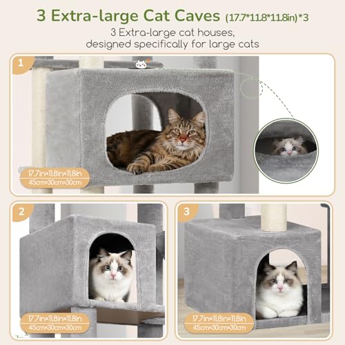Globlazer 80in Extra Large Cat Tree Tower for Large Adult Cats, Heavy Duty Cat Condo Stand with Oversized Fan-Shaped Perch & 6 Sisal Scratching Posts, S80, Light Grey - color: Light Grey