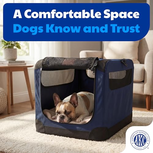 American Kennel Club Soft-Sided Dog Travel Crate, Lightweight Folding Portable Kennel with Mesh Panels for Ventilation, Comfortable Indoor & Travel Use, Ideal for Crate-Trained Dogs, Small