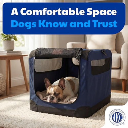 American Kennel Club Soft-Sided Dog Travel Crate, Lightweight Folding Portable Kennel with Mesh Panels for Ventilation, Comfortable Indoor & Travel Use, Ideal for Crate-Trained Dogs, Small