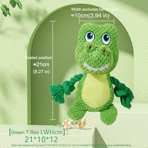 Cute Animals Interactive Squeaky Dog Toy with a Vocal Bladder, Crinkle Paper Stuffed Soft Cotton Chew Toy, Teething Rope Tug of War Pull Toy to Keep Them Busy for Puppy, Small Dogs - Green T.Rex - color: Green T.Rex
