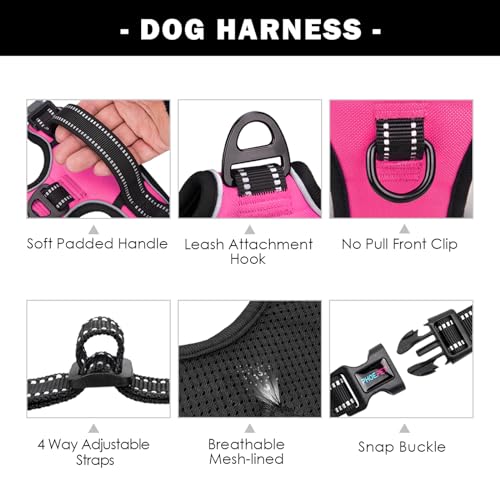 PHOEPET No Pull Dog Harnesses for Small Dogs Reflective Adjustable Front Clip Vest with Handle 2 Metal Rings 3 Buckles [Easy to Put on & Take Off](S, Pink) - color: Pink, size: Small