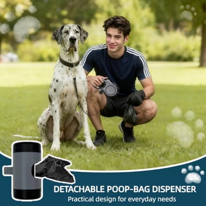 26ft Retractable Dog Leash for Large Dogs with Poop Bag Holder,Heavy Duty Retractable Dog Leash with Chew Proof Extender,One-Hand Lock System,Impact-Resistant,Up to 110 lbs (Grey) - color: Grey