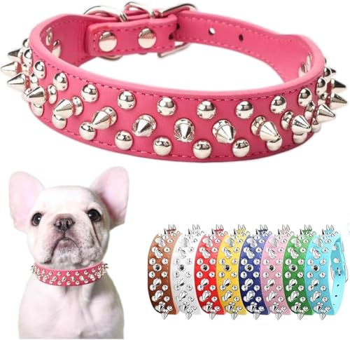Dog Collar Spiked, Mushrooms Rivet Spike Dog Collar Anti-Bite Studded Protective Pet Neck Faux Leather Female Puppy Collars for XS Small Medium Large Girl Dogs Goat (Hot Pink, L) - color: Hot Pink, size: L
