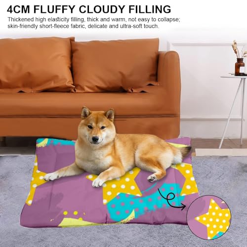 Polka-Dot Star Pastel Washable Dog Bed for Crate Bed Mats for Dogs Dog Crate Pads Washable Pillow Cages Non-Slip Medium Pillows Mat Furniture Indoor Outdoor 36X24 Inch - size: 36 × 24 inch