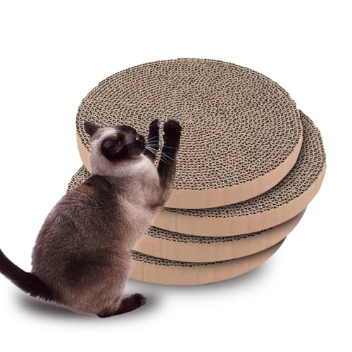 Extra Large Round Cat Scratcher Refill Pads - 15.7 Inch Diameter, 1 Inch Thick, Cardboard Scratching Board Replacement for Cats, 4 Pack - color: 4-Pack Refills