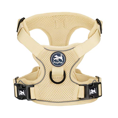 PoyPet Reflective Soft Breathable Mesh Dog Harness Choke-Free Double Padded Vest with Adjustable Neck and Chest(Khaki,XS) - color: Khaki, size: XS