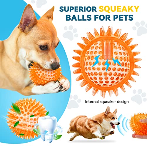 SHARLOVY 3.5” Large Dog Toys Ball, 6 Pack Squeaky oys, Durable for Aggressive Chewers, Spiky Ball for Clean Teeth and Training, Fetch Toys for Large Dogs, for Puppy Chew and Teething - size: Large Set of 6