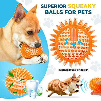 SHARLOVY 3.5” Large Dog Toys Ball, 6 Pack Squeaky oys, Durable for Aggressive Chewers, Spiky Ball for Clean Teeth and Training, Fetch Toys for Large Dogs, for Puppy Chew and Teething - size: Large Set of 6