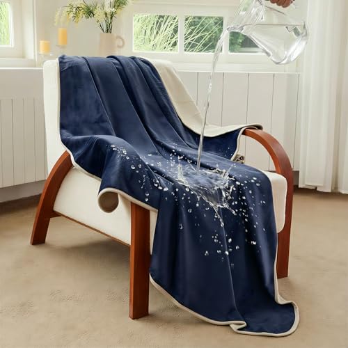 100% Waterproof Blanket for Sofa, Reversible Fleece Love Blanket, Spill-Proof Dog Throw for Camping, Travel, Navy/Light Beige 40x60 inches - color: Navy/Light Beige, size: 40"x60"