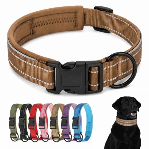 Extra Large Reflective Dog Collar with Quick Release Plastic Buckle Padded Nylon Waterproof Adjustable Comfortable for Boy German Shepherd Extra Large Dogs - color: Brown, size: XL：Width 1.18" Length 17.7-20.5"