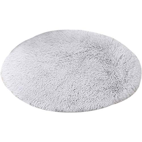 39 Inch Plush Dog Bed Mat Warm Fluffy Round Puppy Crate Pad with Anti-Slip Waterproof Bottom Soft Comfy Pet Kennel Mat for Small and Medium Dogs Sleeping(Light Grey) - color: Light Grey, size: 39 Inch