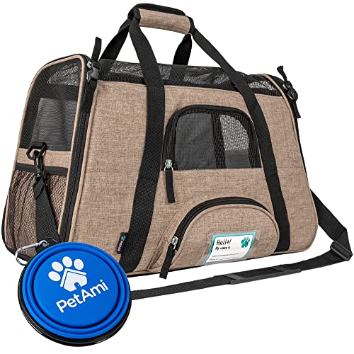 PetAmi Airline Approved Pet Carrier for Cats & Small Dogs, Soft Sided TSA Travel Carrier Bag with Sherpa Bed, Breathable Mesh Ventilation, Collapsible Bowl, Up to 18 lbs, Small Heather Taupe - color: Heather Taupe, size: Small - 17"L x 10.2"W x 11.2"H