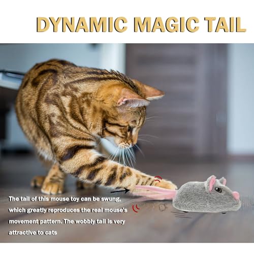 Cat Toys Squeaky Rechargeable Moving Mouse with Dynamic Magic Tail, Automatic Self Play Mouse Interactive Cat Toy for Indoor Cats, Electric Motion Activated Mice Toys for Kitten(Gray) - color: Grey