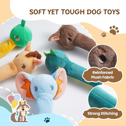 Nocciola Dog Squeak Toys 2pcs, Dog Toys to Keep Them Busy for Aggressive Chewers, Hide and Seek Crinkle Dog Toy for Large Dogs, Long Face Wild Animals Playground Series - style: Wolf, Crocodile