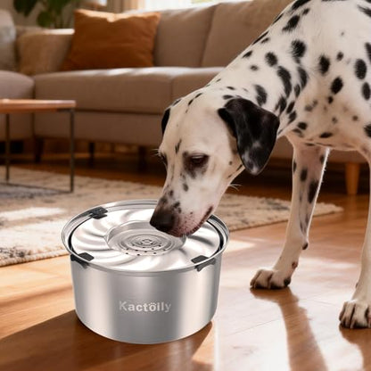 kactoily 1.47 Gal Stainless Steel Dog Water Bowl, 24 Cups Large No Spill Dog Bowl with Non-Slip Mats, Splash Proof Slow Water Drinking for Messy Drinkers - color: Grey